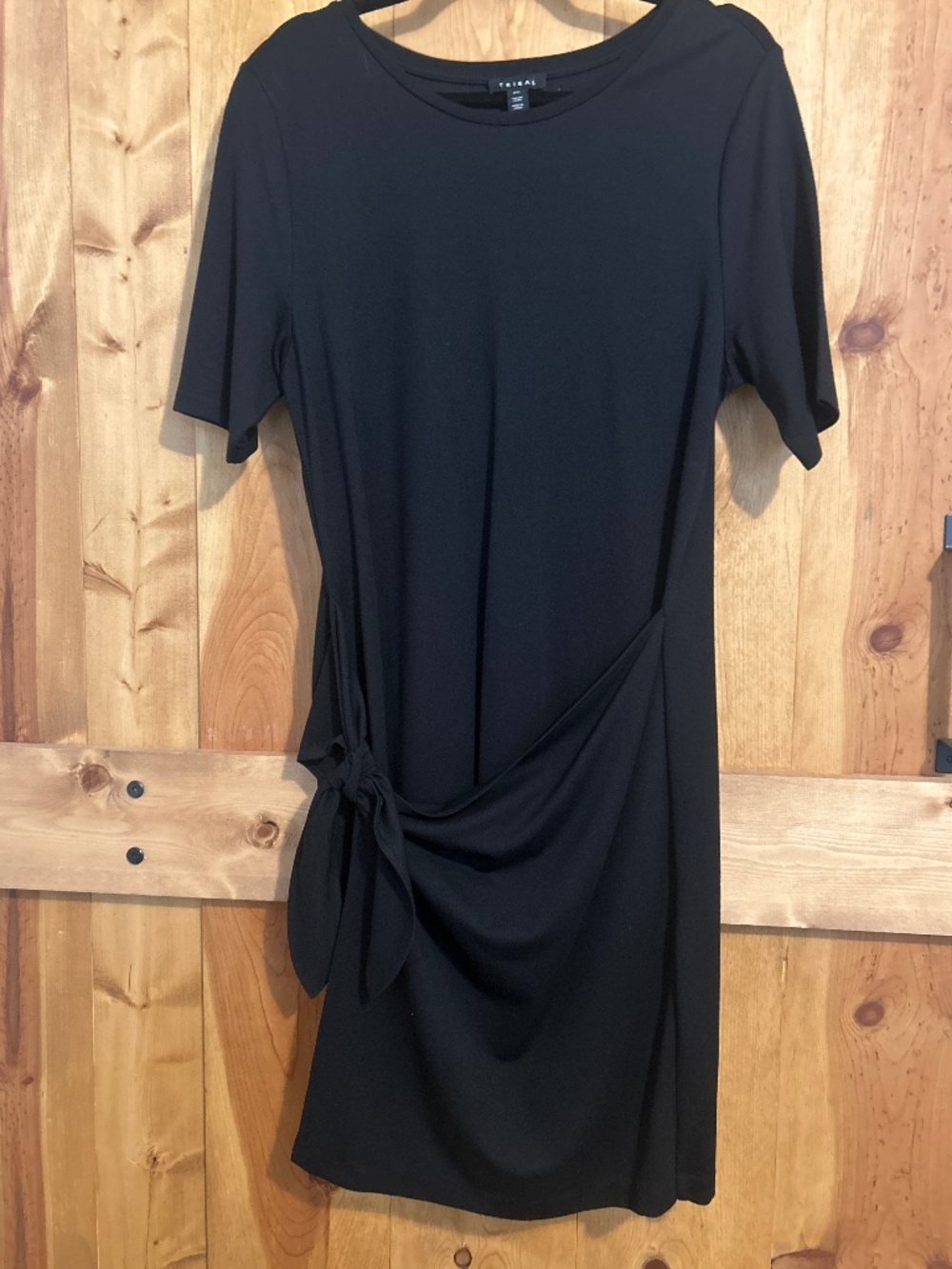 Tribal Short Sleeve Black Knit Wrap Dress